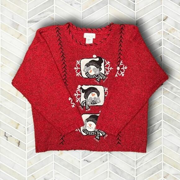 Vintage Sweaters - Vintage 90s  Womens Christmas Sweater Large Oversized Knit Snowman Cozy